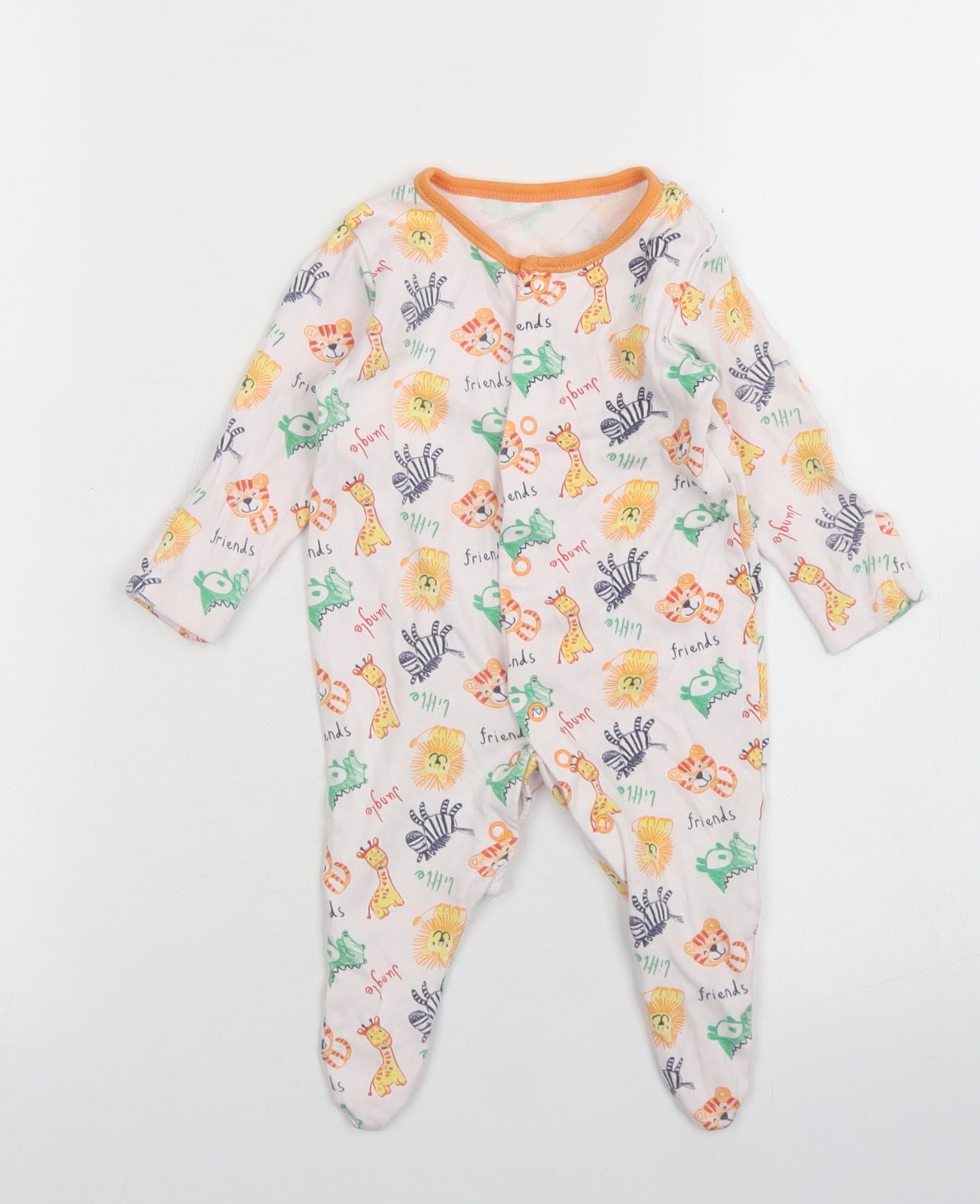 George Boys White Spotted Cotton Babygrow One-Piece Size 0-3 Months  Snap - Zoo Print