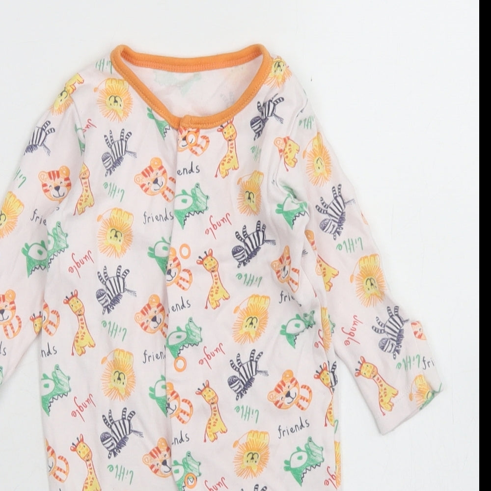 George Boys White Spotted Cotton Babygrow One-Piece Size 0-3 Months  Snap - Zoo Print