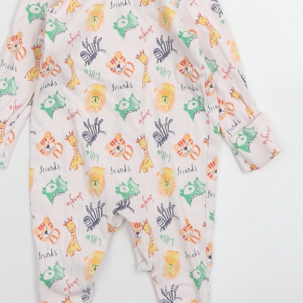 George Boys White Spotted Cotton Babygrow One-Piece Size 0-3 Months  Snap - Zoo Print