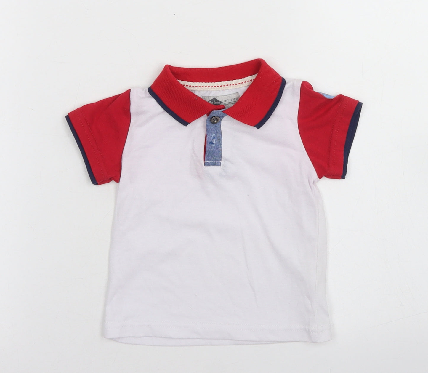 Lee Cooper Boys White Colourblock Polyester Basic Polo Size 18-24 Months Collared Button