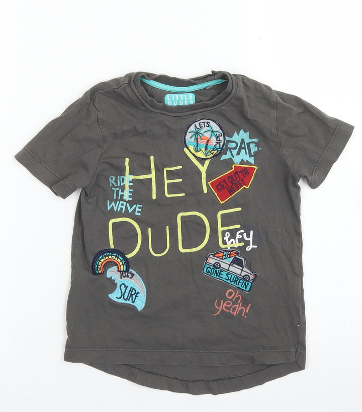 TU Boys Brown  Cotton Basic T-Shirt Size 18-24 Months Crew Neck