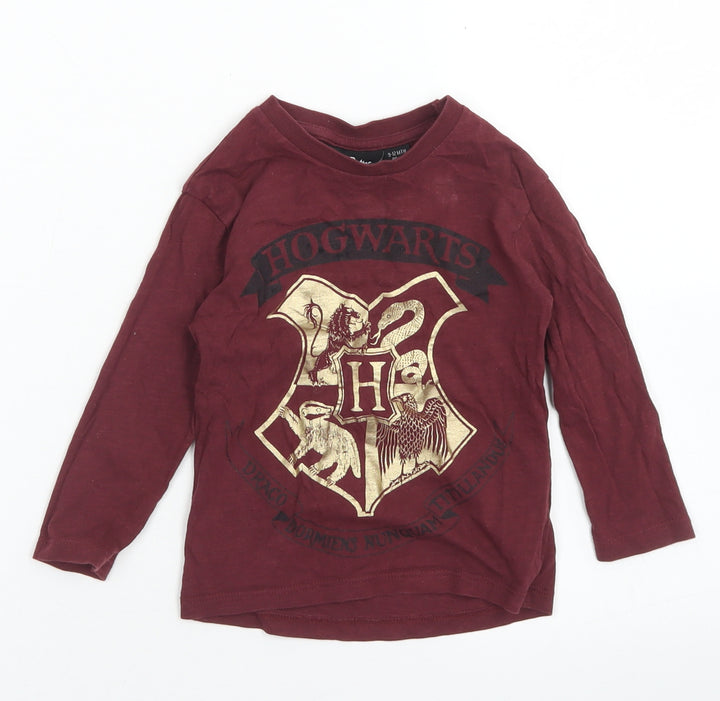 Primark Girls Purple Cotton Basic T-Shirt Size 9-12 Months Crew Neck - Hogwarts