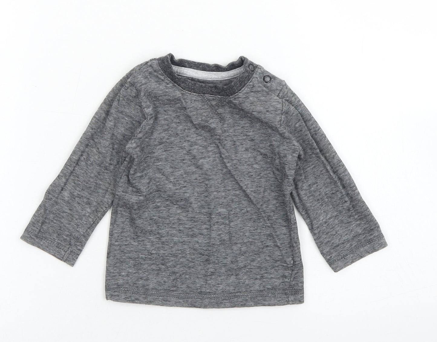 George Boys Black Striped Cotton Basic T-Shirt Size 6-9 Months Crew Neck Snap