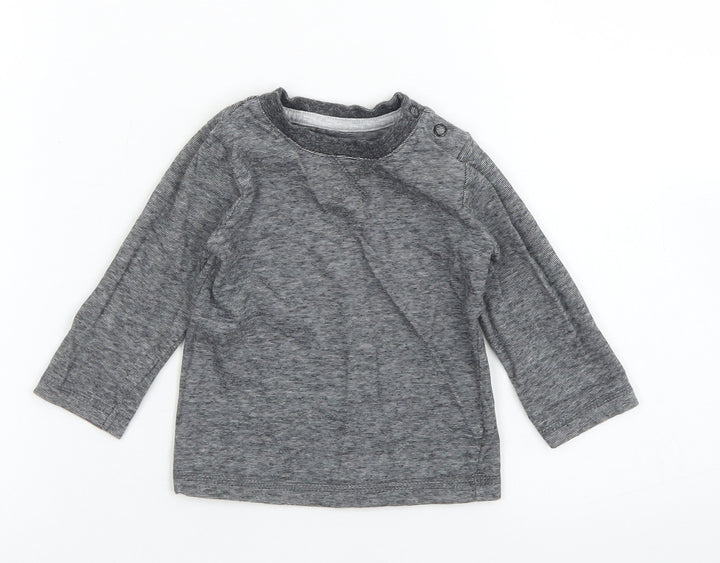 George Boys Black Striped Cotton Basic T-Shirt Size 6-9 Months Crew Neck Snap