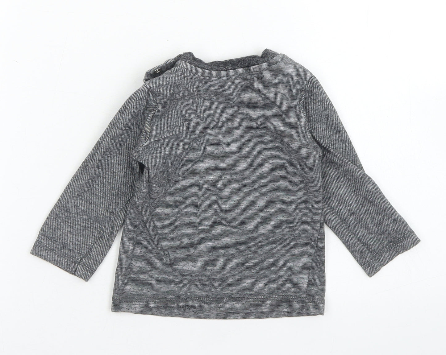 George Boys Black Striped Cotton Basic T-Shirt Size 6-9 Months Crew Neck Snap