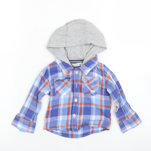 Crafted Boys Blue Plaid Cotton Basic Button-Up Size 9-12 Months Collared Button