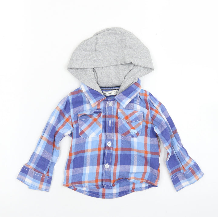 Crafted Boys Blue Plaid Cotton Basic Button-Up Size 9-12 Months Collared Button