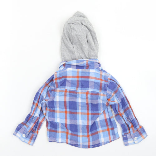 Crafted Boys Blue Plaid Cotton Basic Button-Up Size 9-12 Months Collared Button