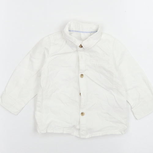 M&S Boys White Striped Cotton Basic Button-Up Size 3-6 Months Collared Button