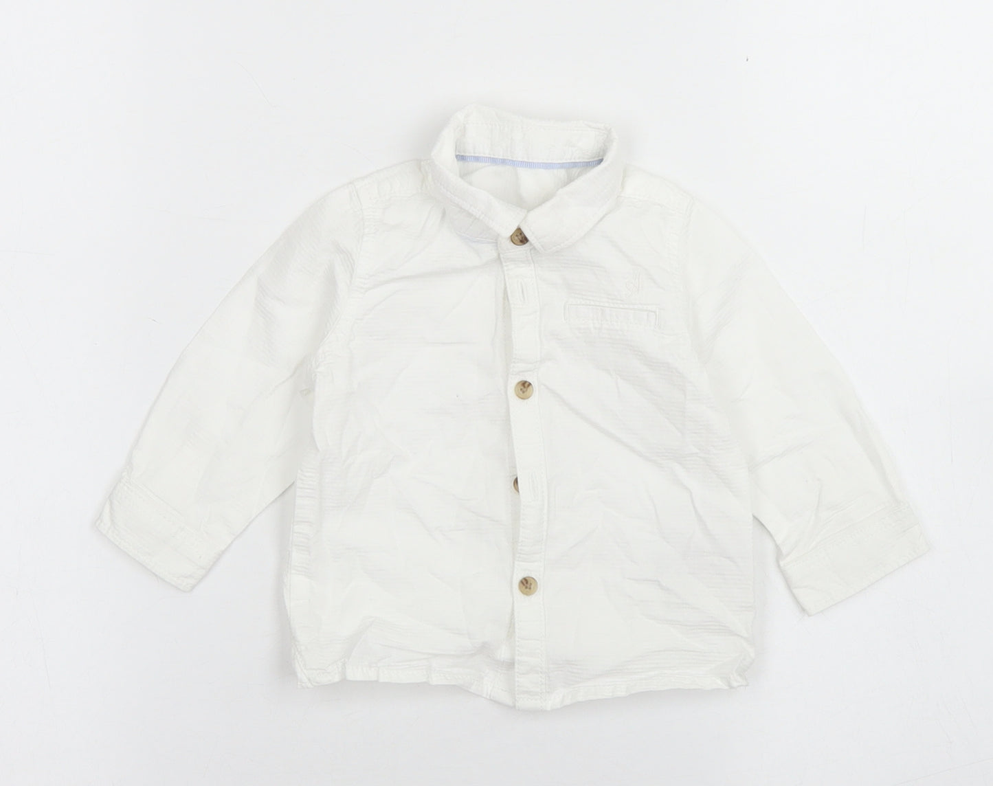 M&S Boys White Striped Cotton Basic Button-Up Size 3-6 Months Collared Button