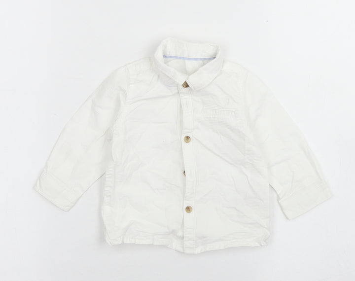 M&S Boys White Striped Cotton Basic Button-Up Size 3-6 Months Collared Button