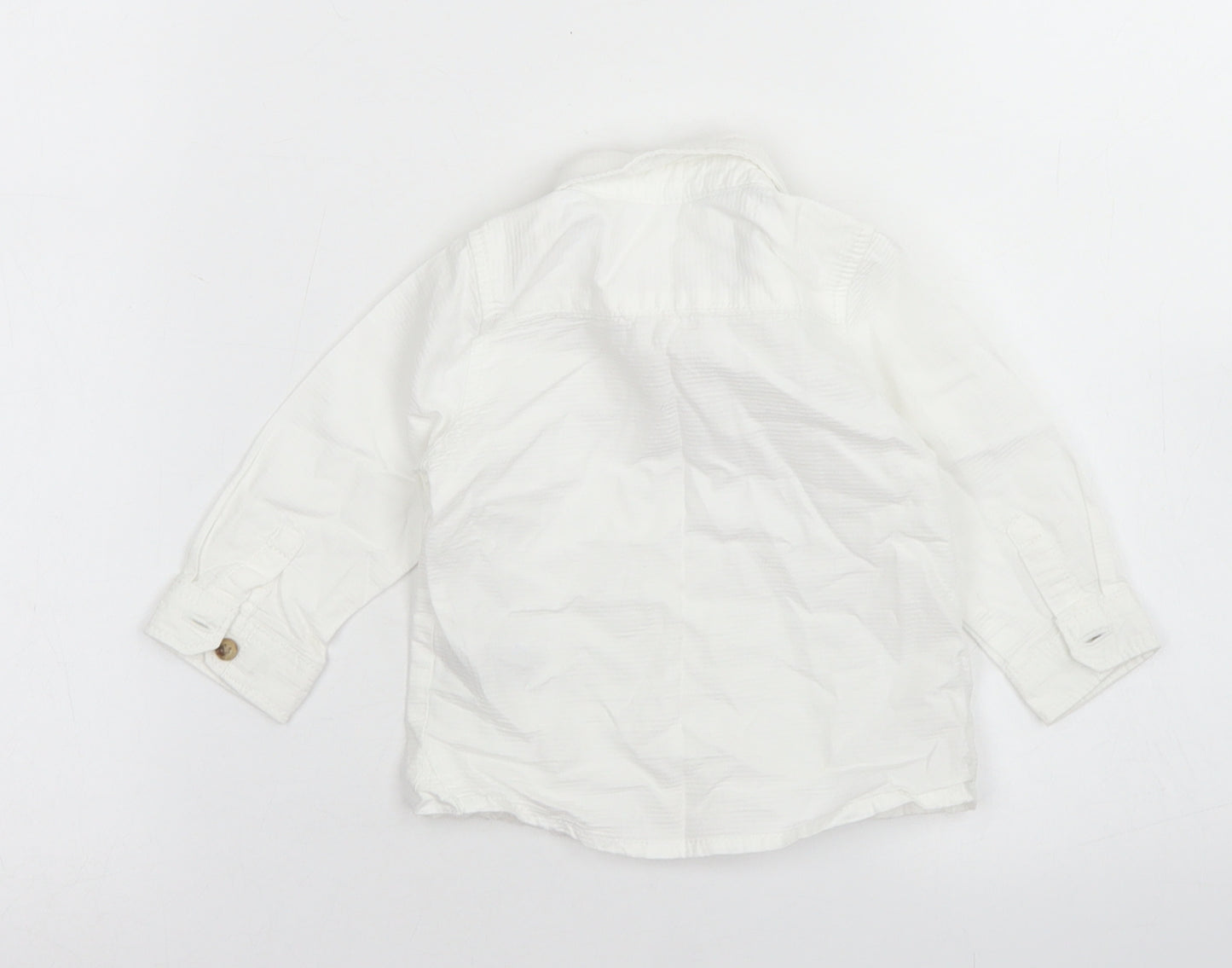 M&S Boys White Striped Cotton Basic Button-Up Size 3-6 Months Collared Button