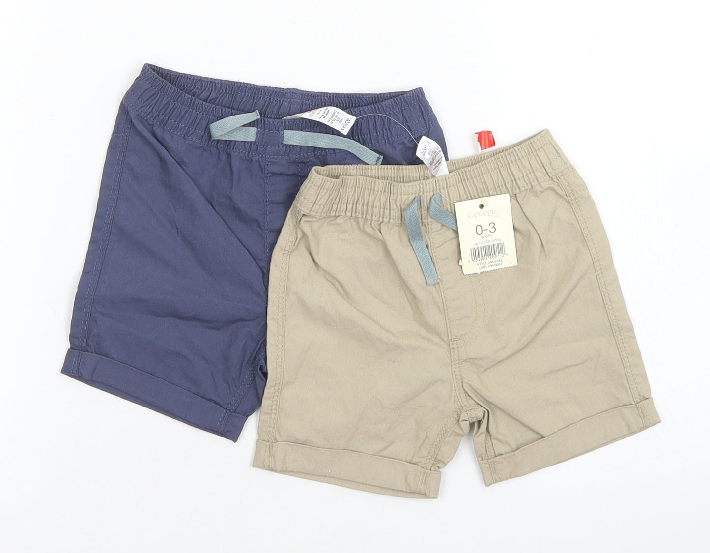 George Boys Blue  Cotton Shorts Outfit/Set Size 0-3 Months  Drawstring
