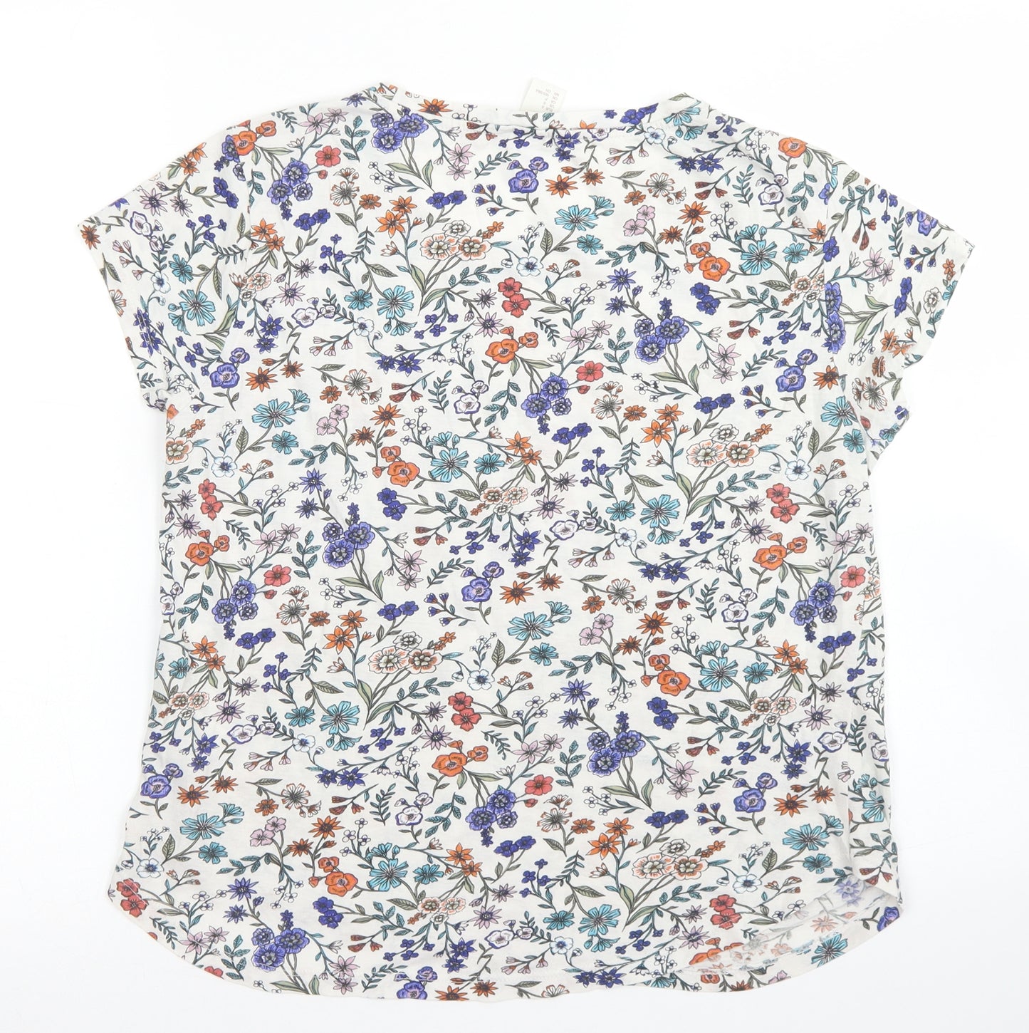 H&M Womens White Floral Cotton Basic T-Shirt Size S Crew Neck
