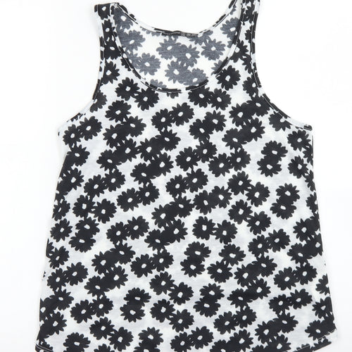 Atmosphere Womens White Floral Polyester Basic Tank Size 8 Round Neck