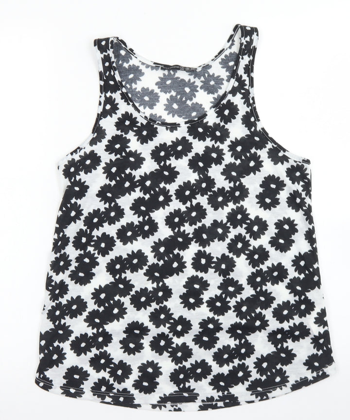 Atmosphere Womens White Floral Polyester Basic Tank Size 8 Round Neck