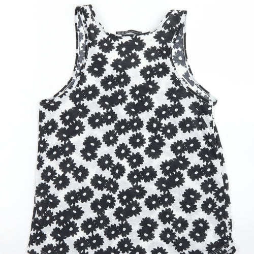 Atmosphere Womens White Floral Polyester Basic Tank Size 8 Round Neck