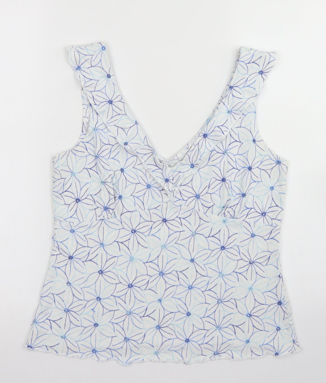 Per Una Womens White Floral Cotton Basic Tank Size 12 V-Neck