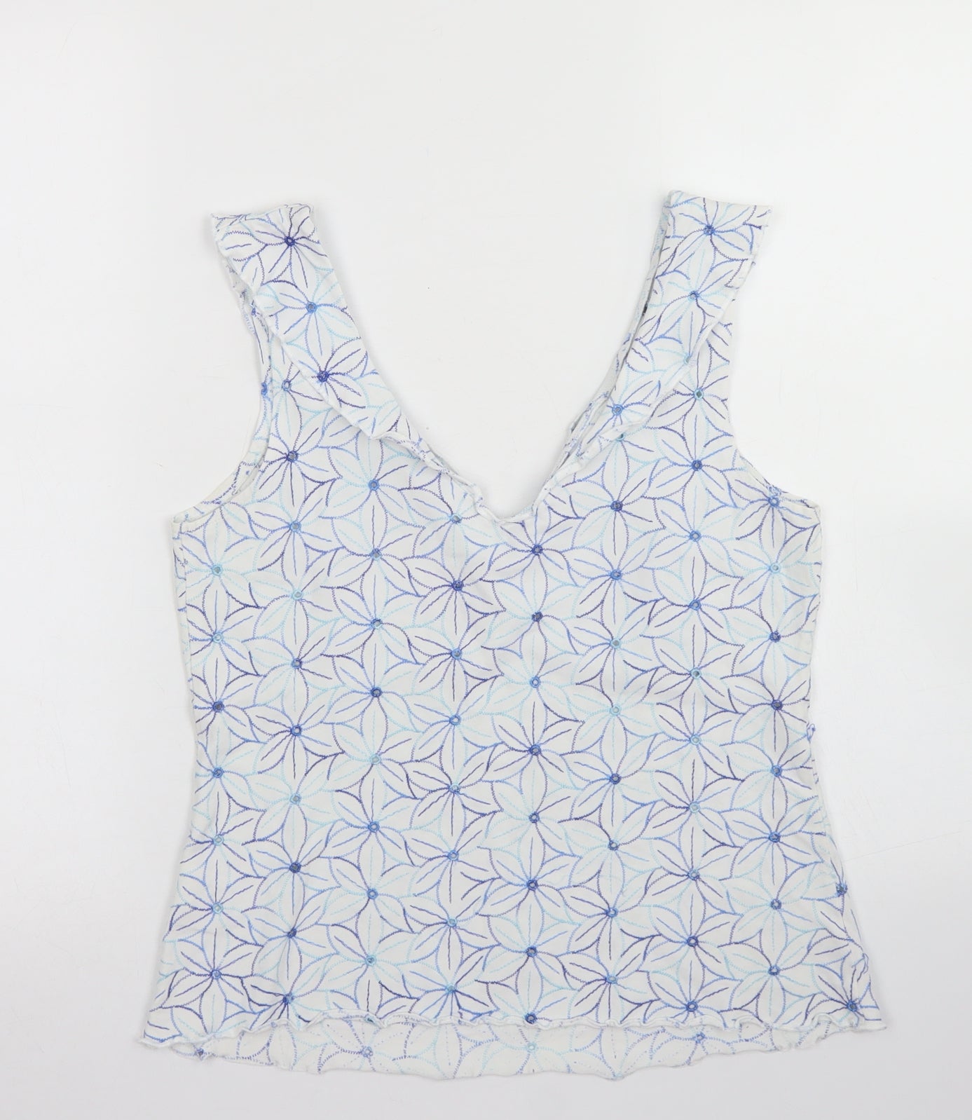 Per Una Womens White Floral Cotton Basic Tank Size 12 V-Neck