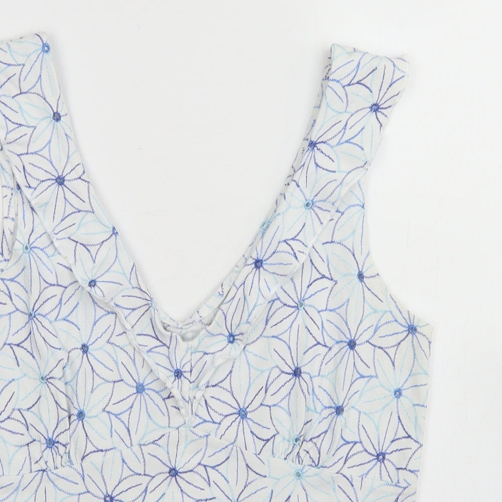 Per Una Womens White Floral Cotton Basic Tank Size 12 V-Neck