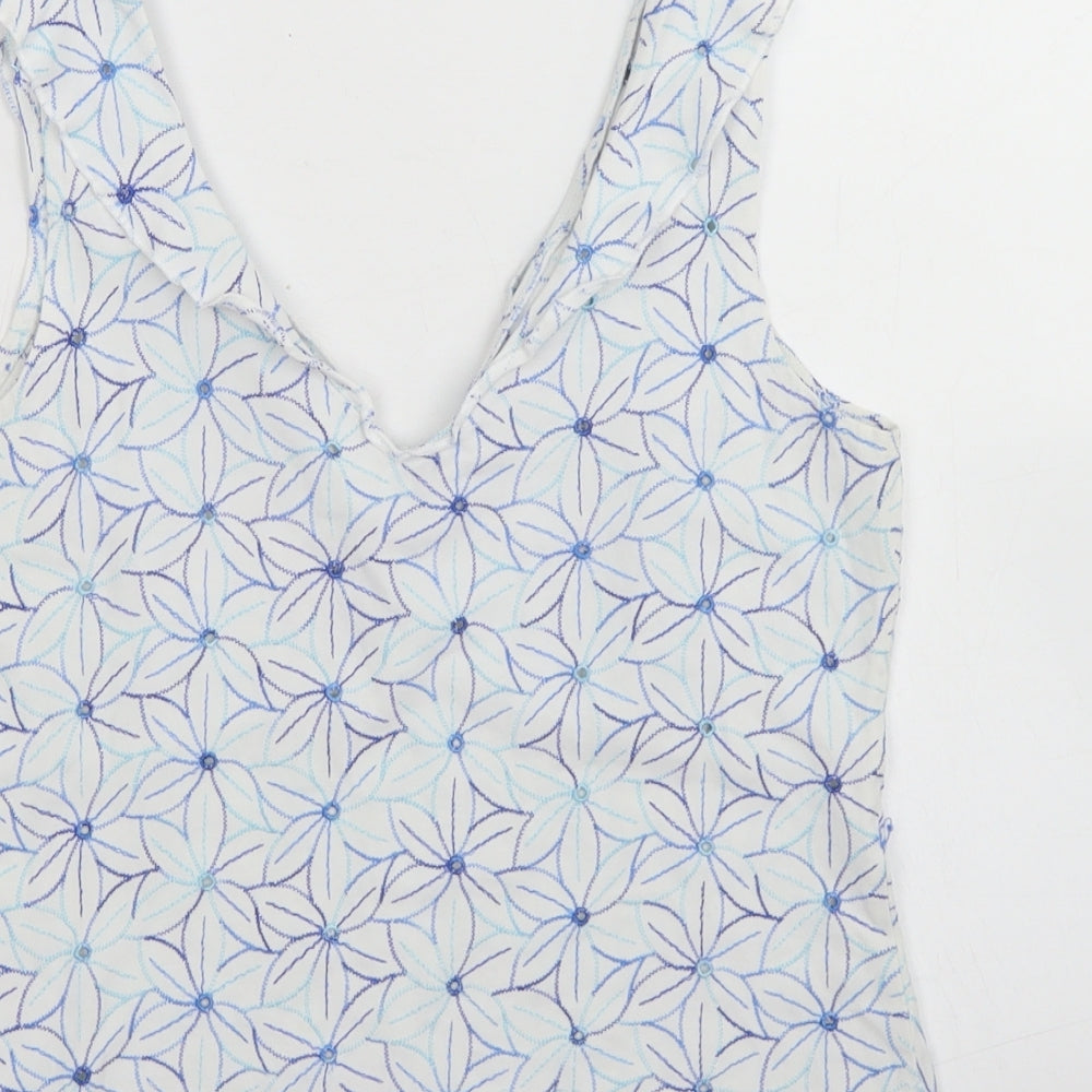 Per Una Womens White Floral Cotton Basic Tank Size 12 V-Neck