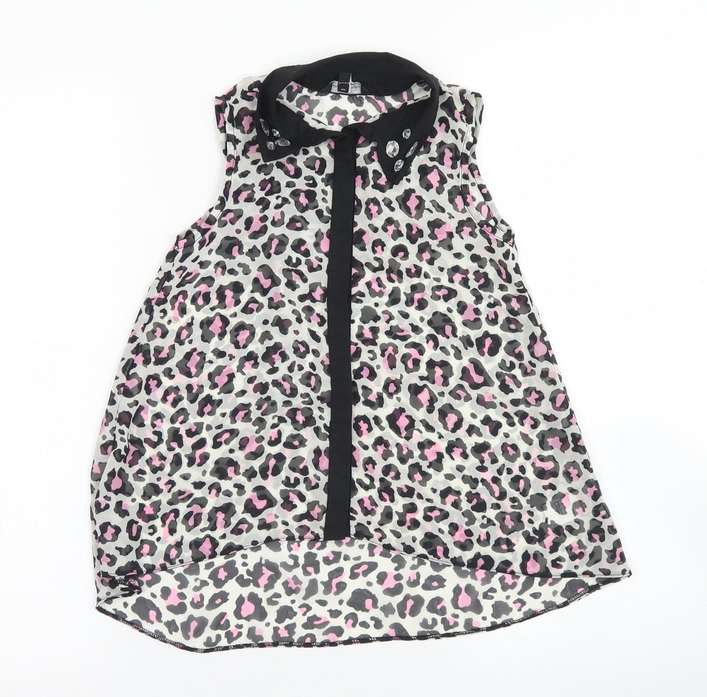 Candy Couture Girls Green Animal Print Polyester Basic Blouse Size 8-9 Years Collared Button