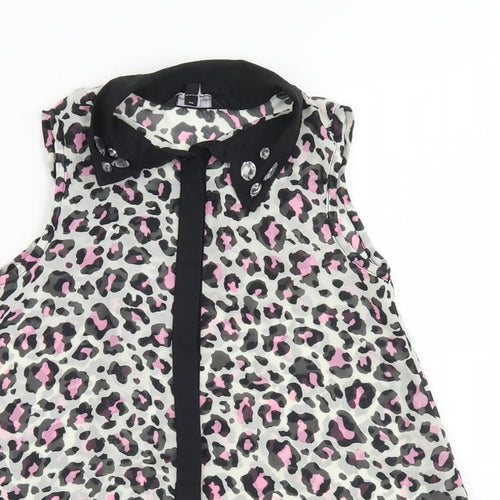 Candy Couture Girls Green Animal Print Polyester Basic Blouse Size 8-9 Years Collared Button