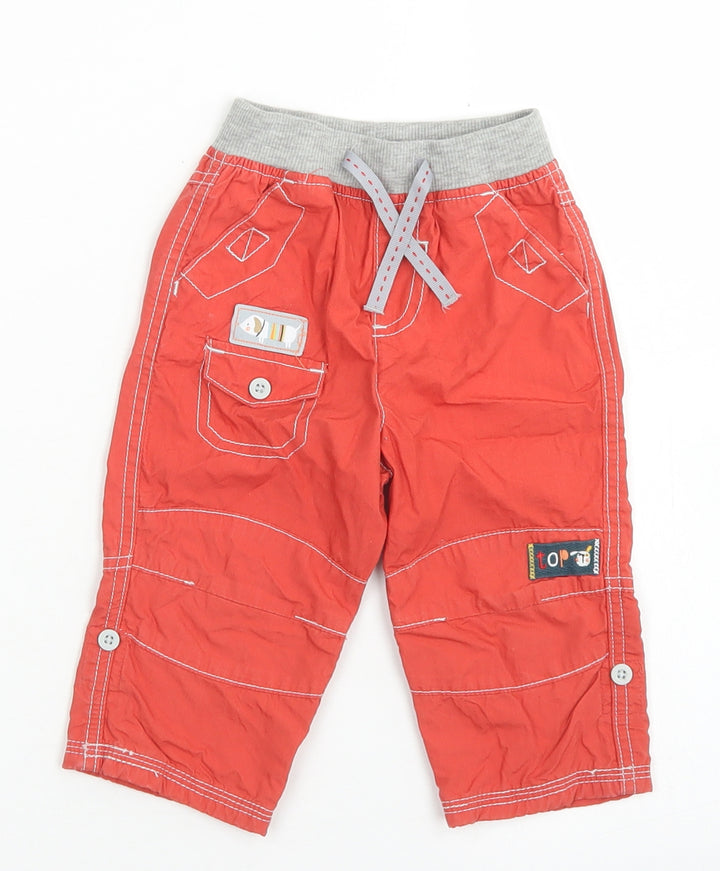 /tu Boys Orange Cotton Cargo Trousers Size 6-9 Months Drawstring