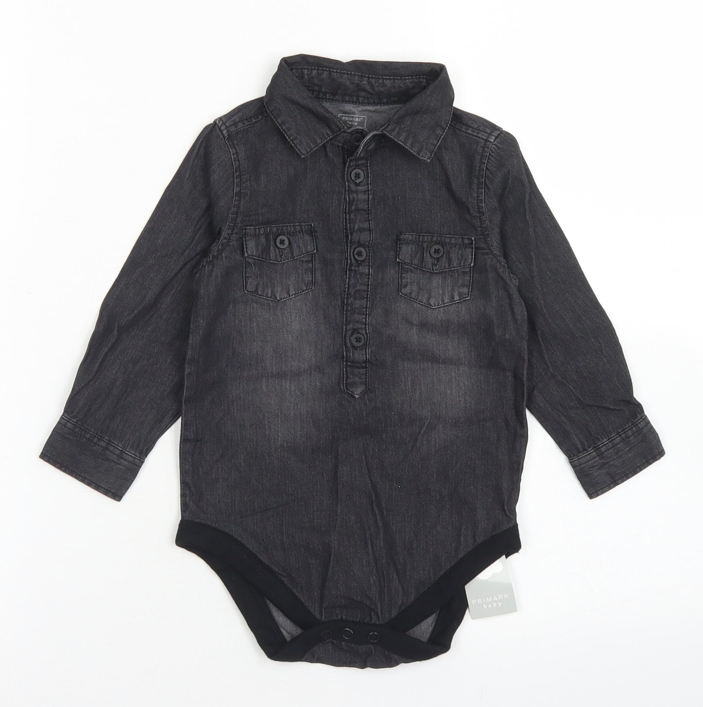 Primark Boys Black  Cotton Romper One-Piece Size 9-12 Months  Button