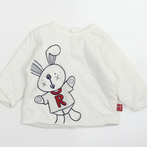 Mothercare Girls White  Cotton Basic T-Shirt Size 6-9 Months Crew Neck Snap
