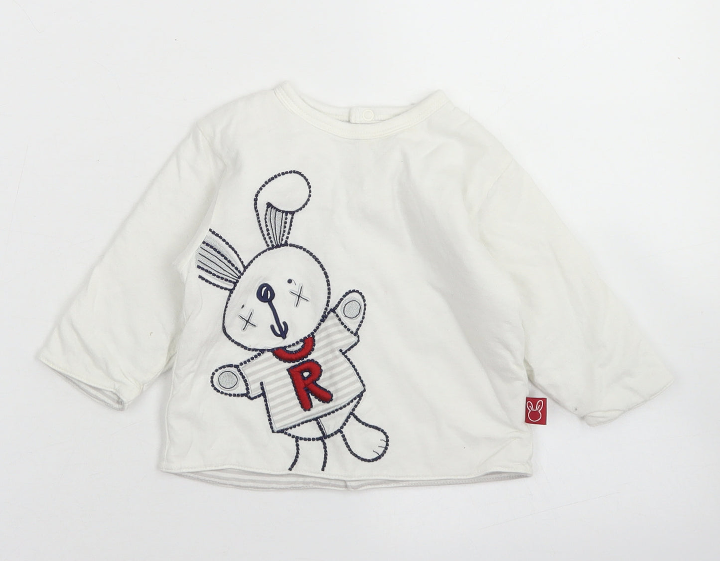 Mothercare Girls White  Cotton Basic T-Shirt Size 6-9 Months Crew Neck Snap