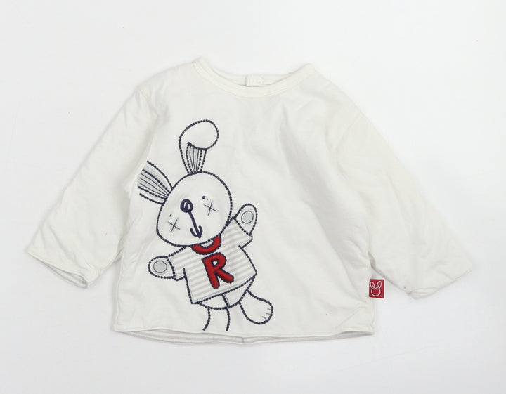Mothercare Girls White  Cotton Basic T-Shirt Size 6-9 Months Crew Neck Snap