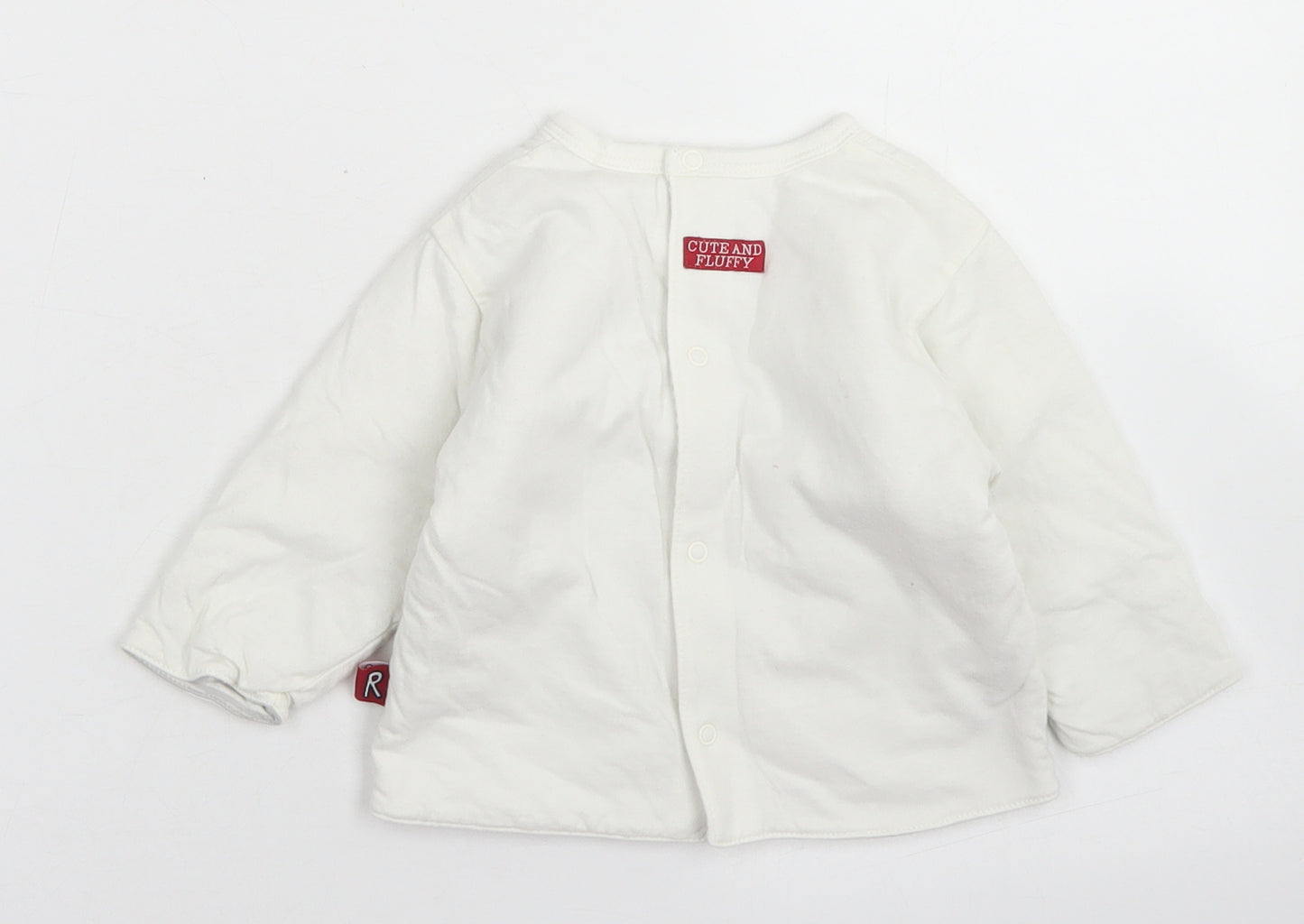 Mothercare Girls White  Cotton Basic T-Shirt Size 6-9 Months Crew Neck Snap