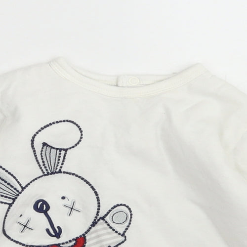 Mothercare Girls White  Cotton Basic T-Shirt Size 6-9 Months Crew Neck Snap