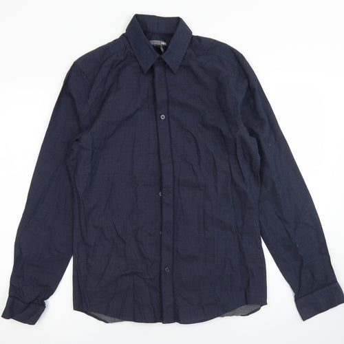 H&M Mens Blue Polka Dot Cotton  Button-Up Size S Collared Button