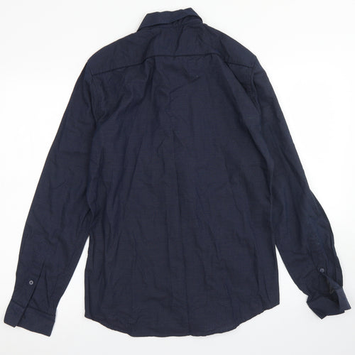 H&M Mens Blue Polka Dot Cotton  Button-Up Size S Collared Button