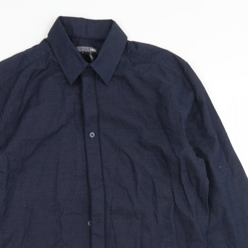 H&M Mens Blue Polka Dot Cotton  Button-Up Size S Collared Button