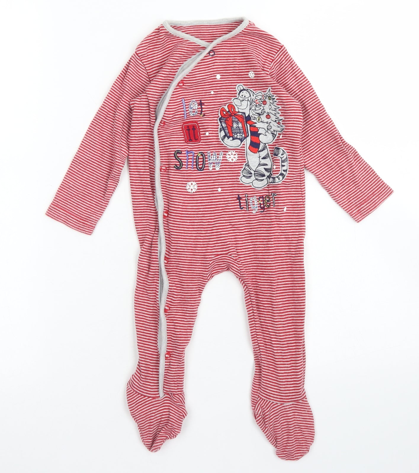 Disney Baby Boys Red Striped Cotton Babygrow One-Piece Size 9-12 Months  Snap - Tigger Christmas