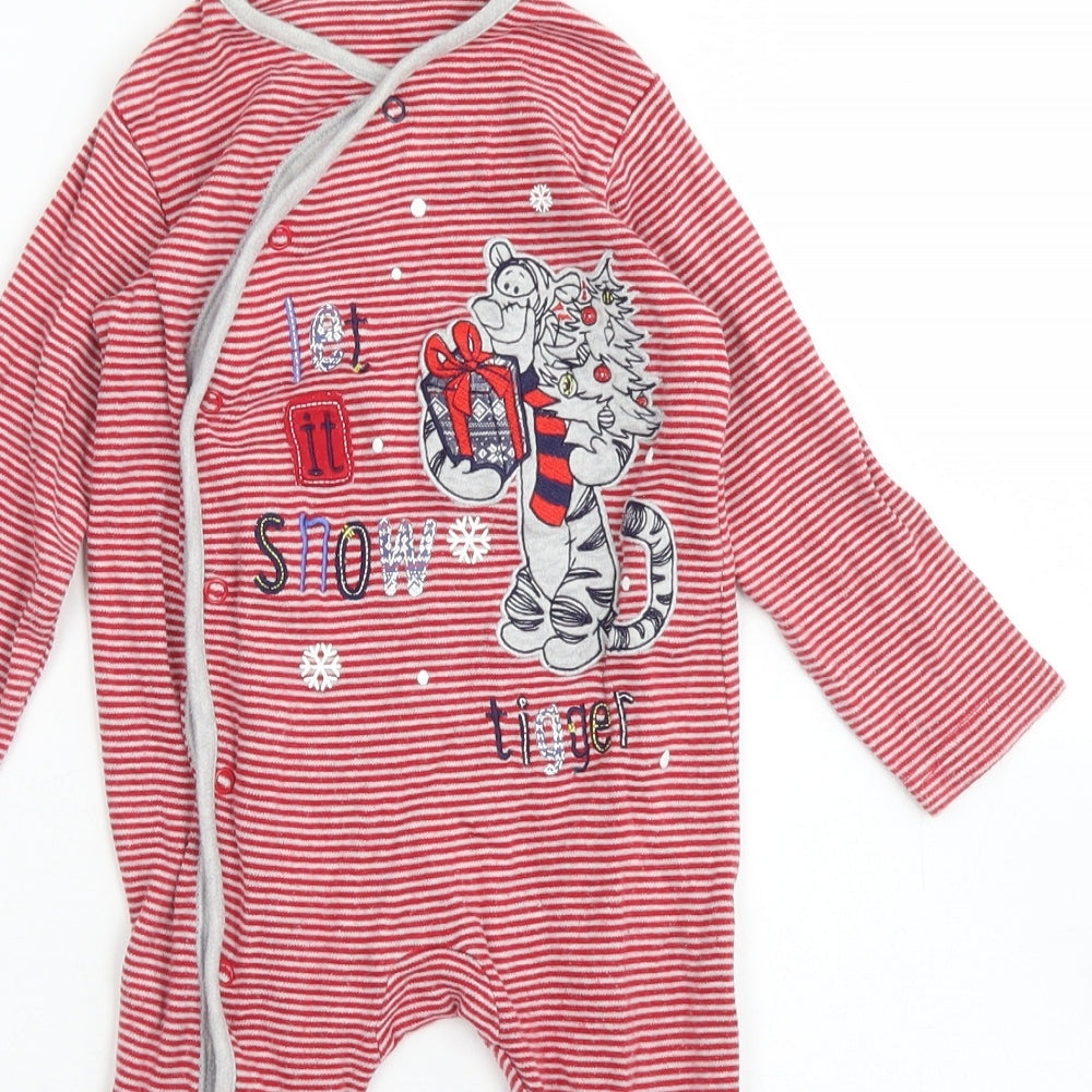 Disney Baby Boys Red Striped Cotton Babygrow One-Piece Size 9-12 Months  Snap - Tigger Christmas