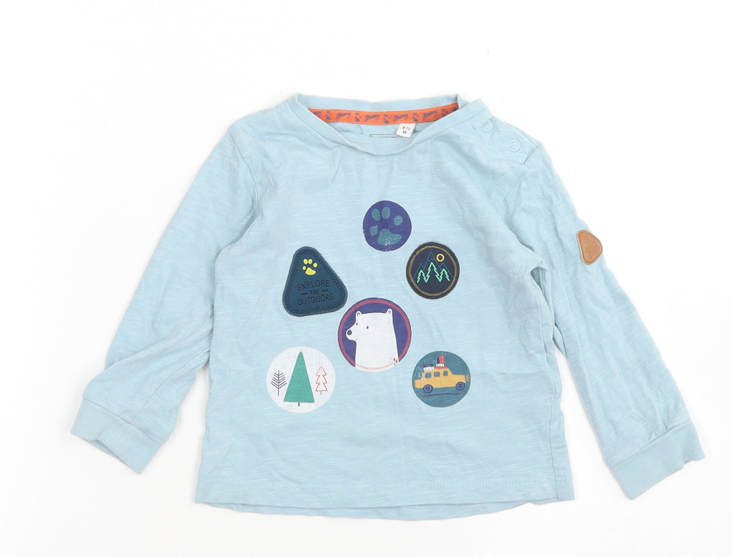 Mantaray Boys Blue  Cotton Basic T-Shirt Size 9-12 Months Crew Neck Snap
