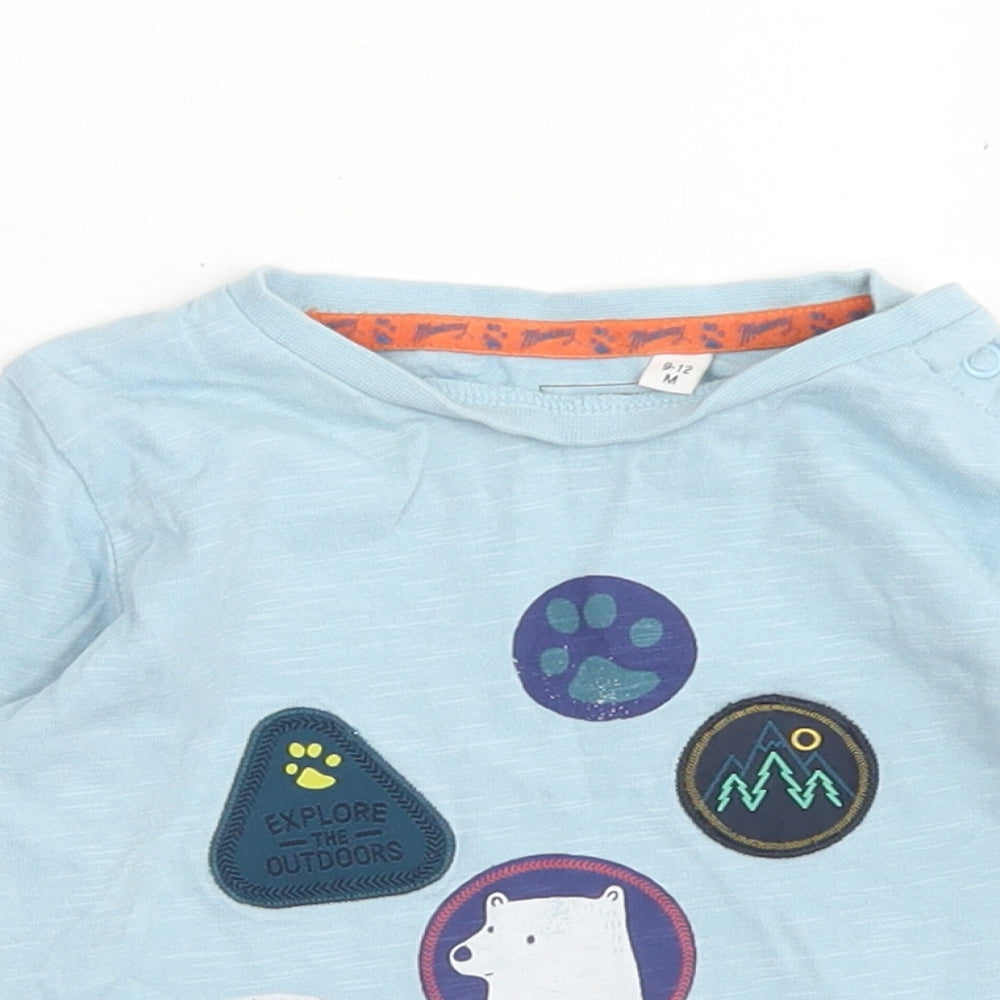 Mantaray Boys Blue  Cotton Basic T-Shirt Size 9-12 Months Crew Neck Snap
