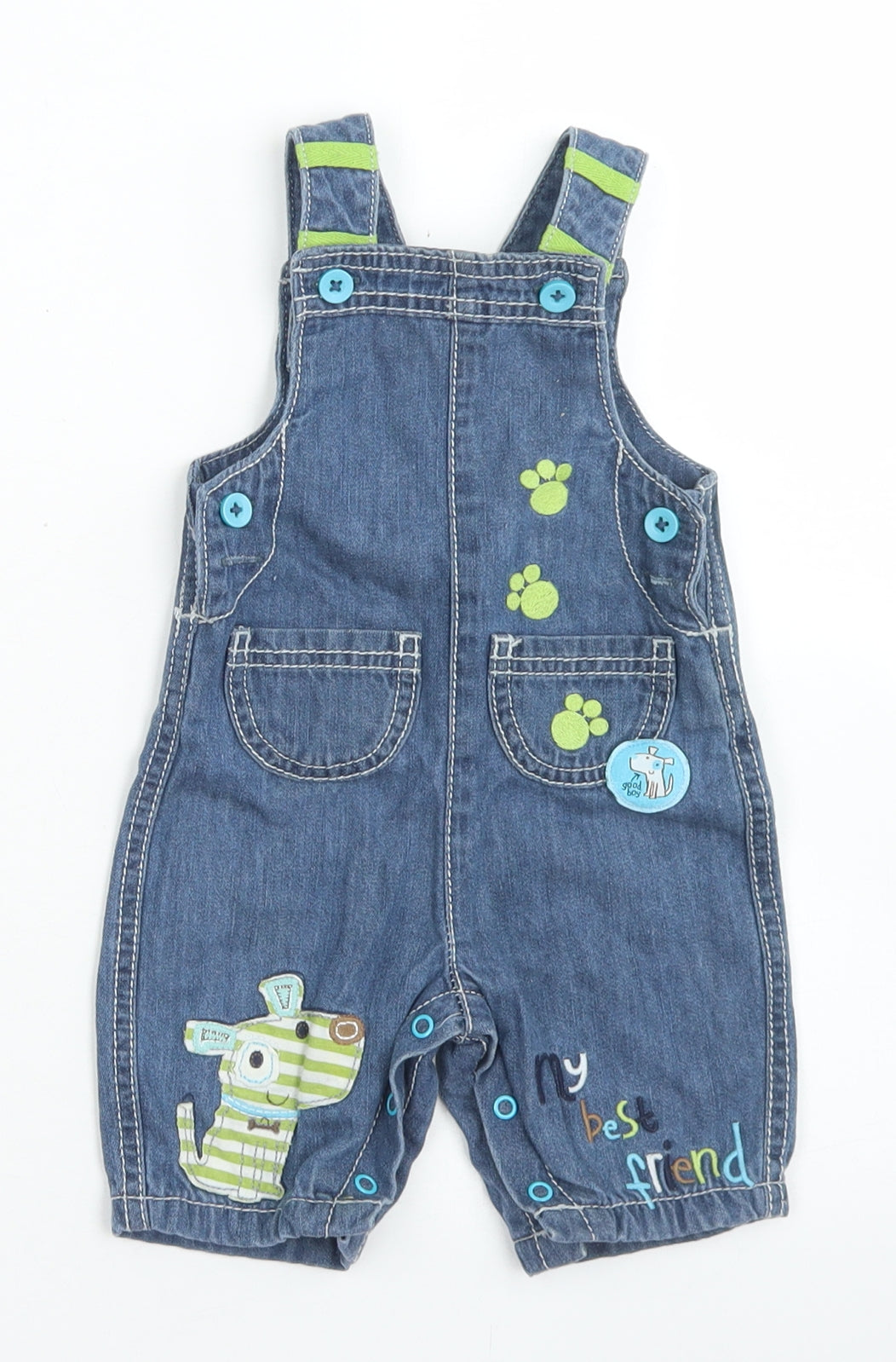 TU Boys Blue  Cotton Dungaree One-Piece Size 0-3 Months  Snap - Dogs