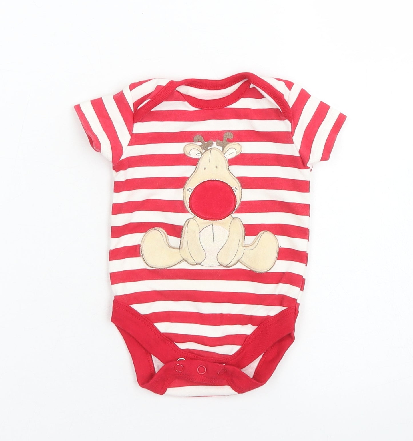 George Boys Red Striped Cotton Babygrow One-Piece Size 0-3 Months  Snap - Reindeer Christmas