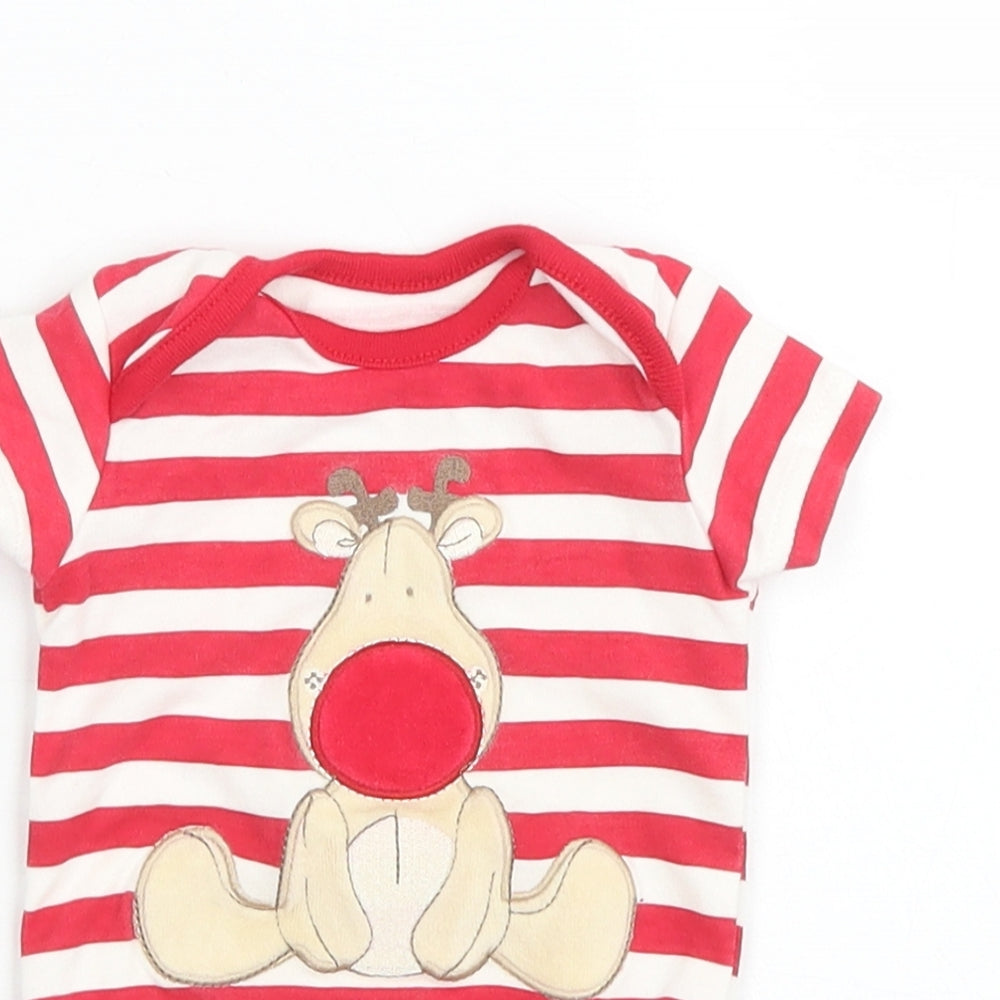 George Boys Red Striped Cotton Babygrow One-Piece Size 0-3 Months  Snap - Reindeer Christmas
