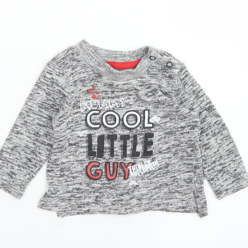 Primark Boys Grey  Cotton Basic T-Shirt Size 3-6 Months Crew Neck Snap
