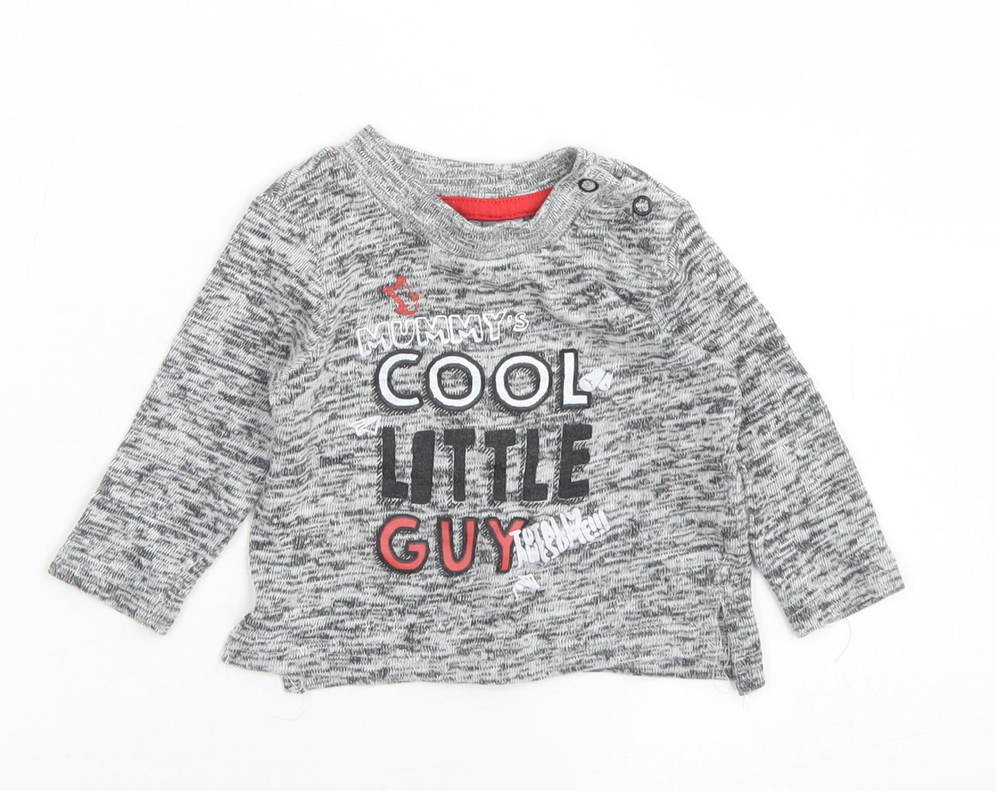 Primark Boys Grey  Cotton Basic T-Shirt Size 3-6 Months Crew Neck Snap