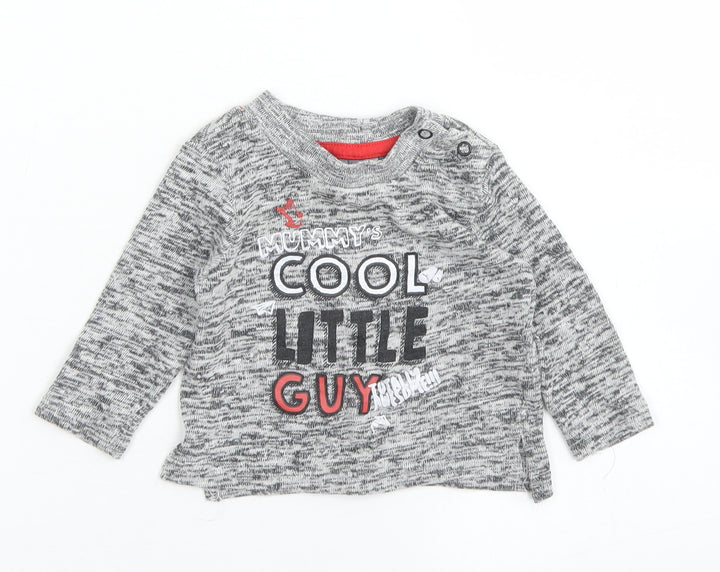 Primark Boys Grey  Cotton Basic T-Shirt Size 3-6 Months Crew Neck Snap