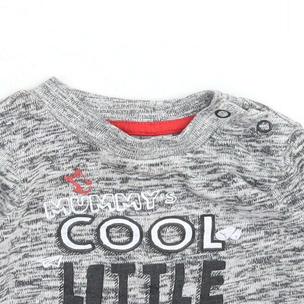 Primark Boys Grey  Cotton Basic T-Shirt Size 3-6 Months Crew Neck Snap