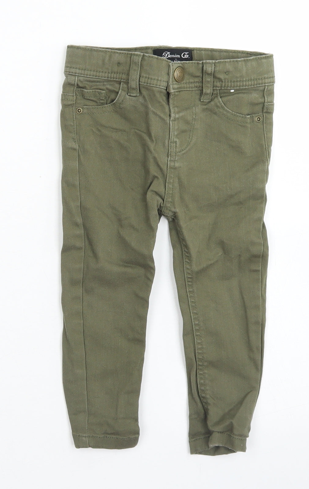 Denim CO Boys Green  Cotton Cargo Jeans Size 12-18 Months  Snap