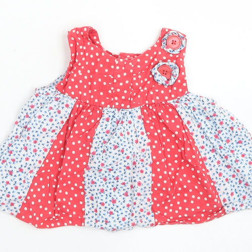George Girls Red Floral Cotton Basic Tank Size 9-12 Months Round Neck Button